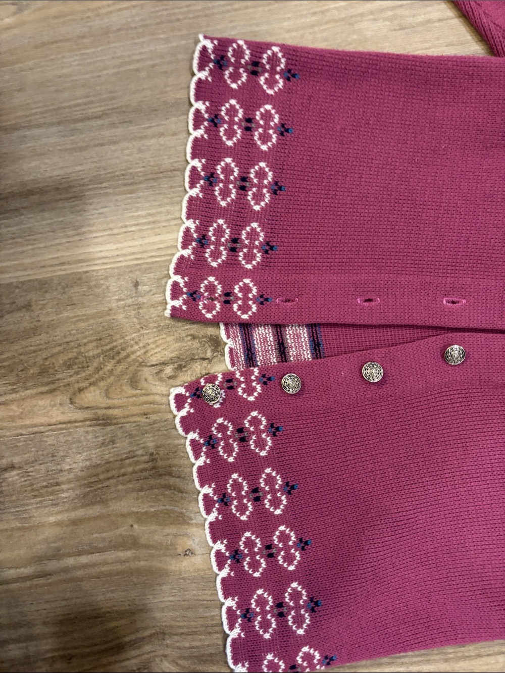 Vintage Amana Raspberry Pink Knit Button-Front Jacket Wool Blend. Made in USA - Picture 5 of 6